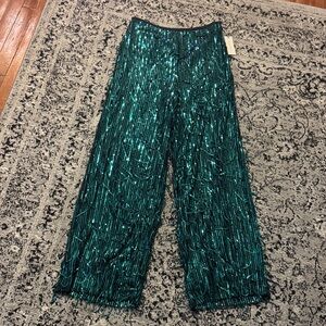 Shimmering Teal sequin fringe Maeve Pants